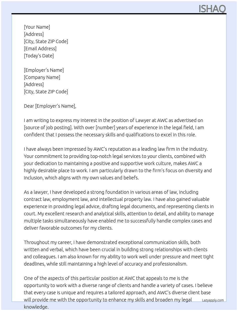 Lawyer At AWC Cover Letter