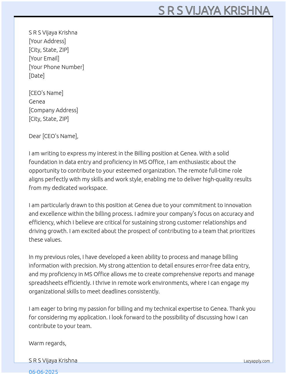 Cover letter for billing - LazyApply