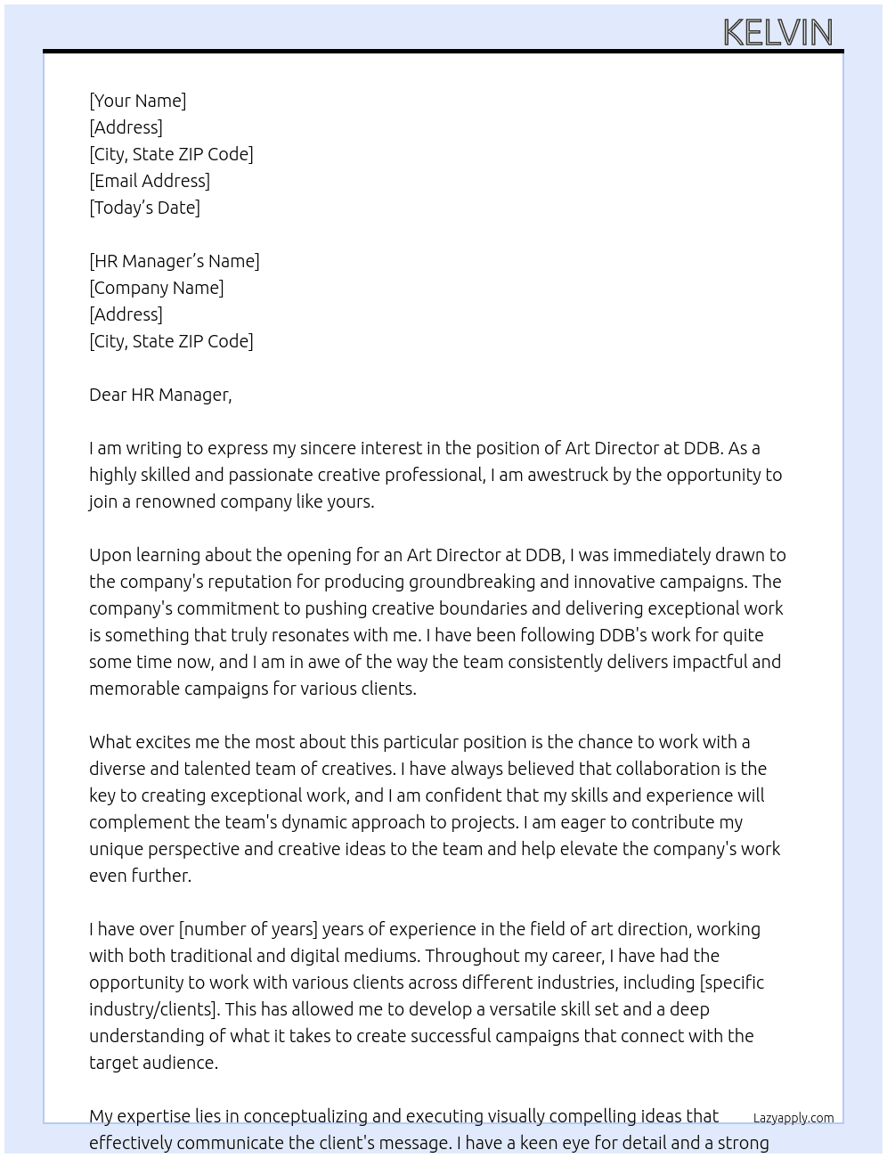 Art Director At DDB Cover Letter