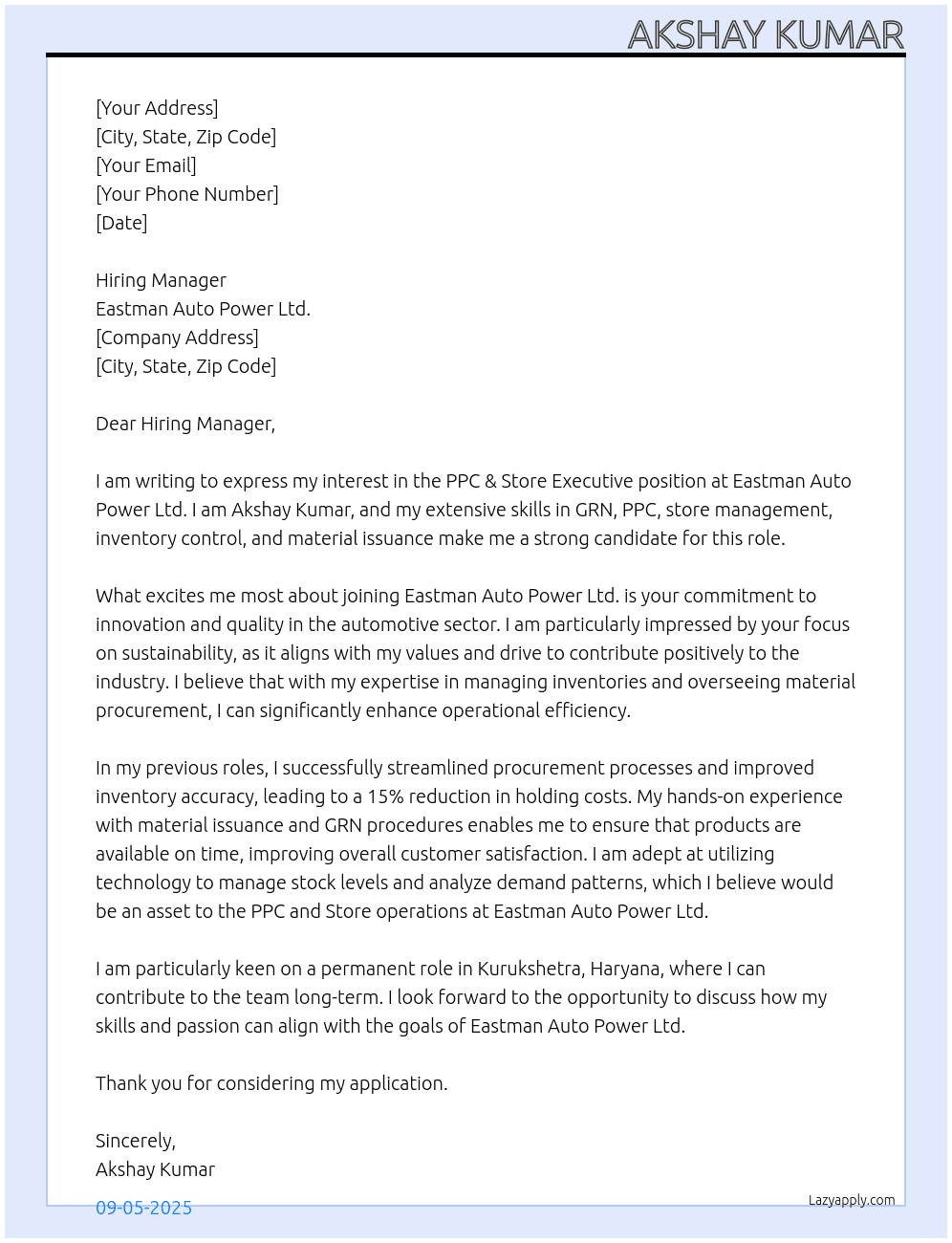 Cover letter for ppc & store - LazyApply