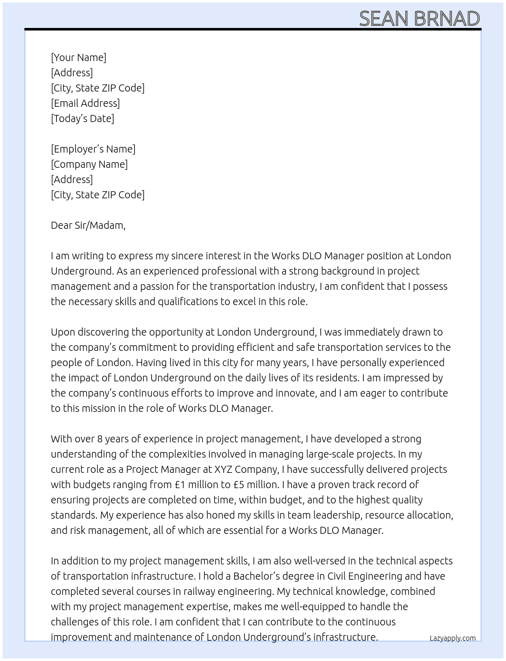Cover letter for works dlo manger - LazyApply