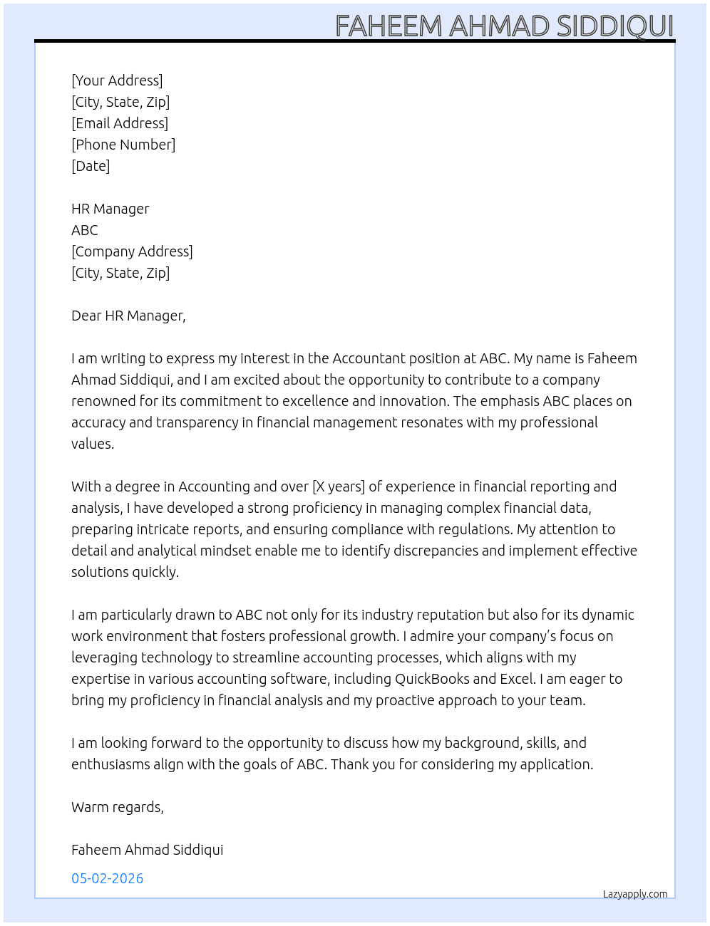 Cover letter for accountant - LazyApply