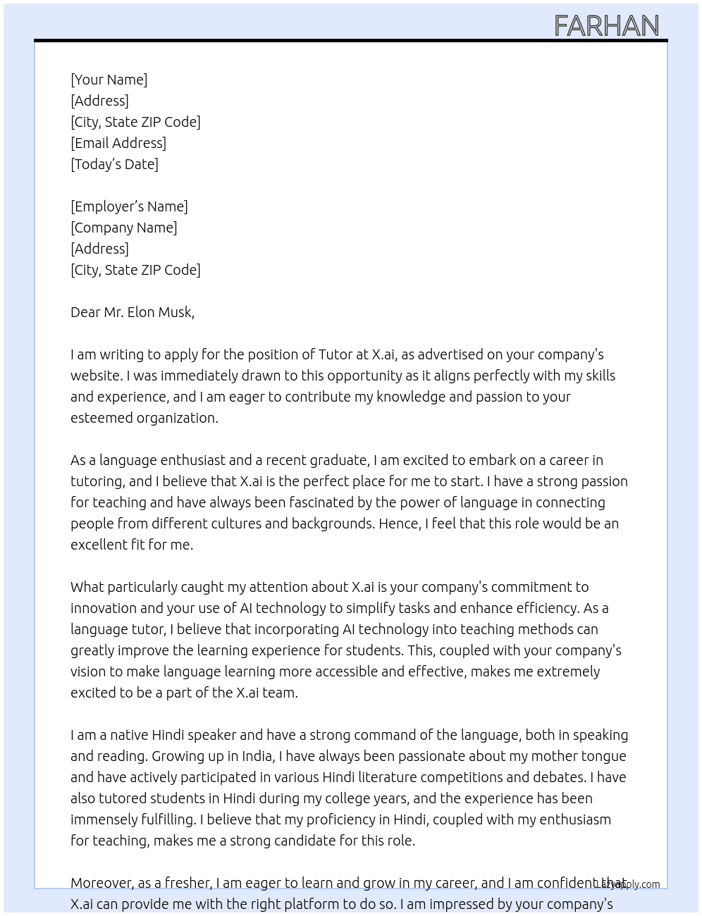 Tutor  At X.ai Cover Letter