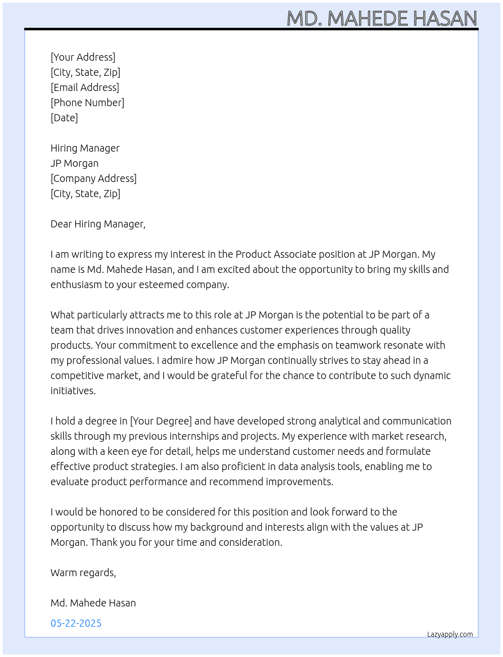 Cover letter for product associate - LazyApply