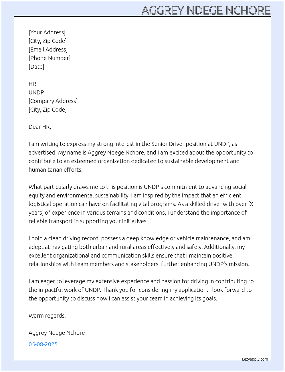 Cover letter for senior driver - LazyApply