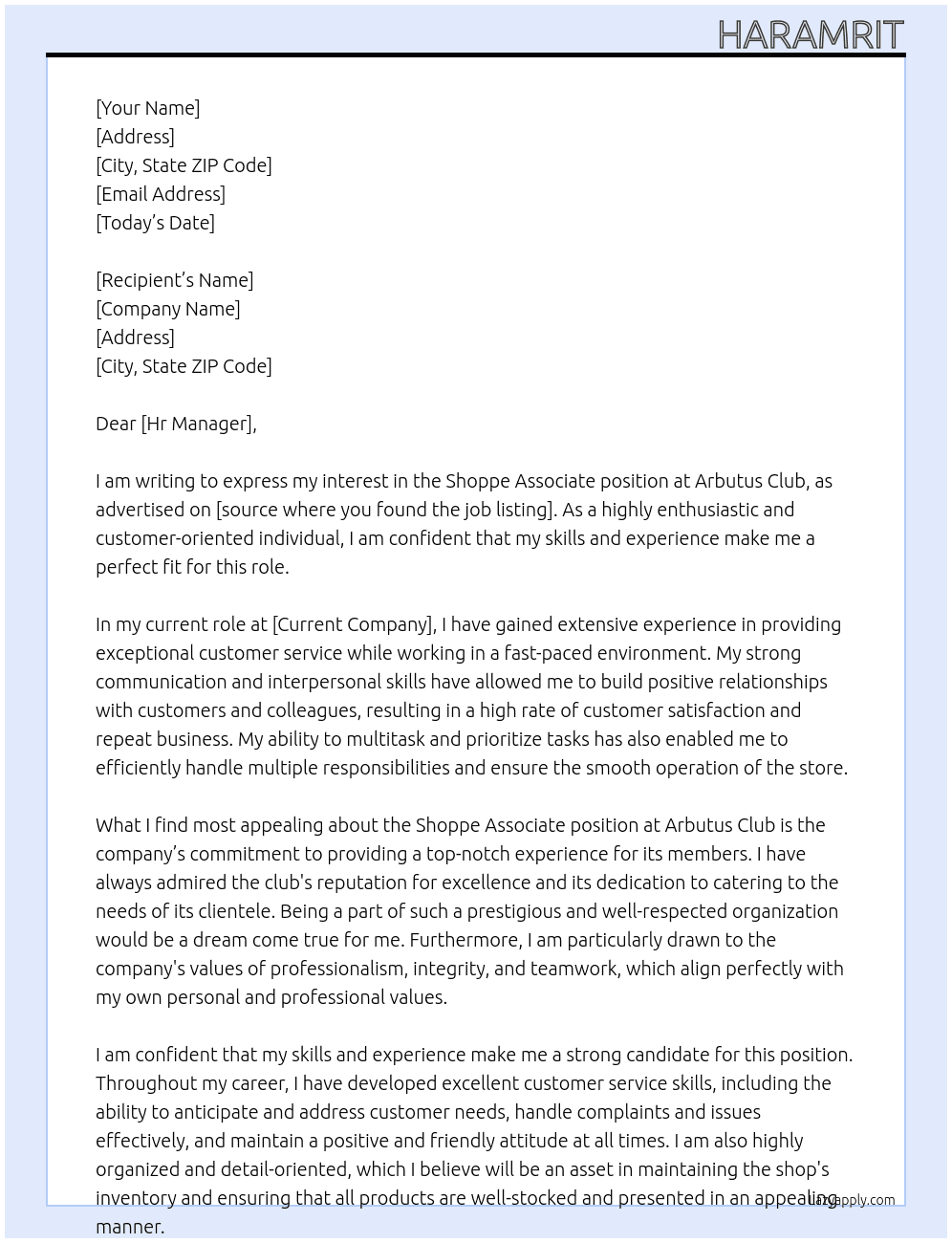 Cover letter for shoppe associate - LazyApply