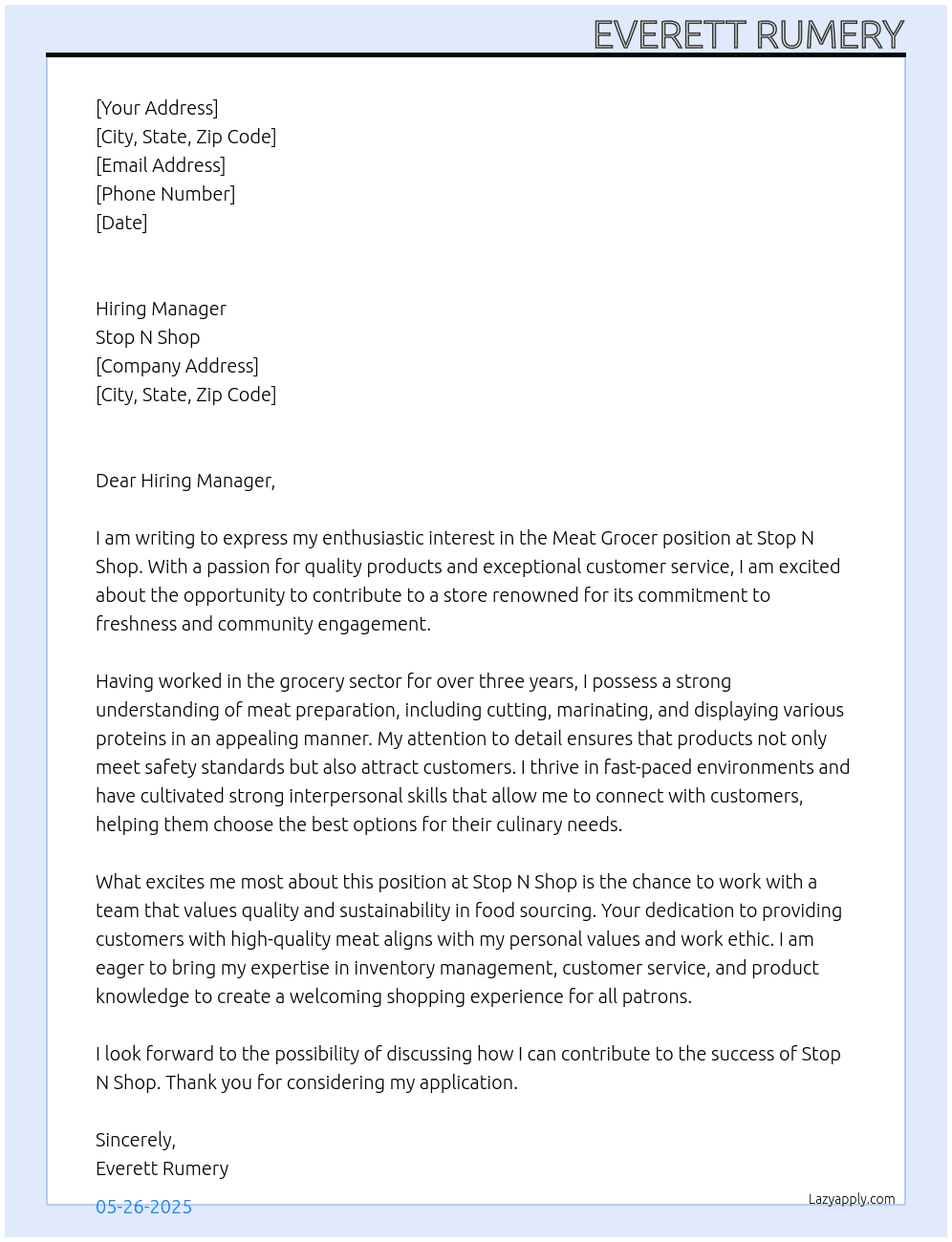 Cover letter for meat grocer - LazyApply