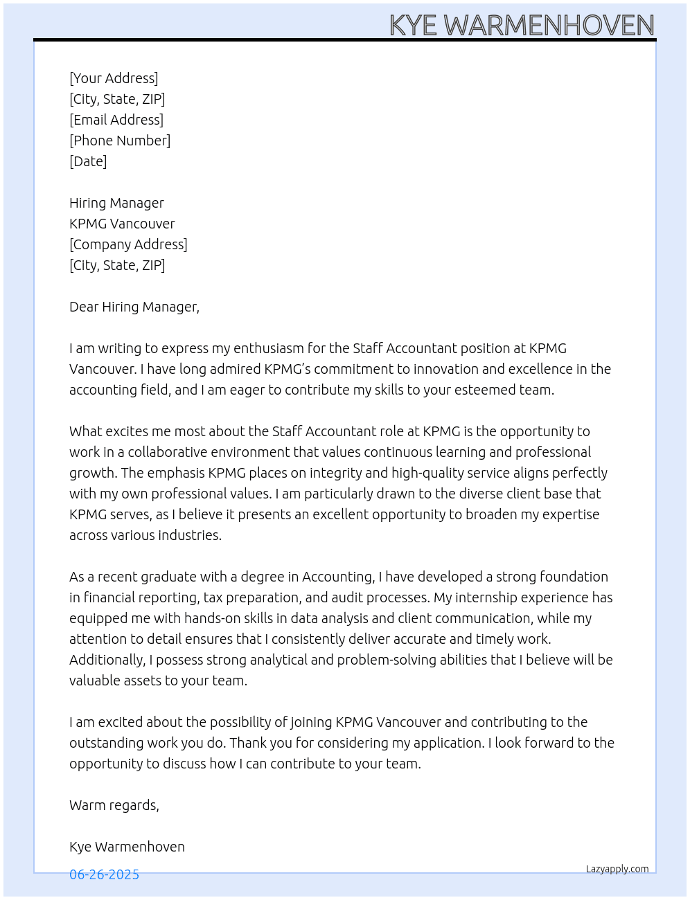 Cover letter for staff accountant - LazyApply