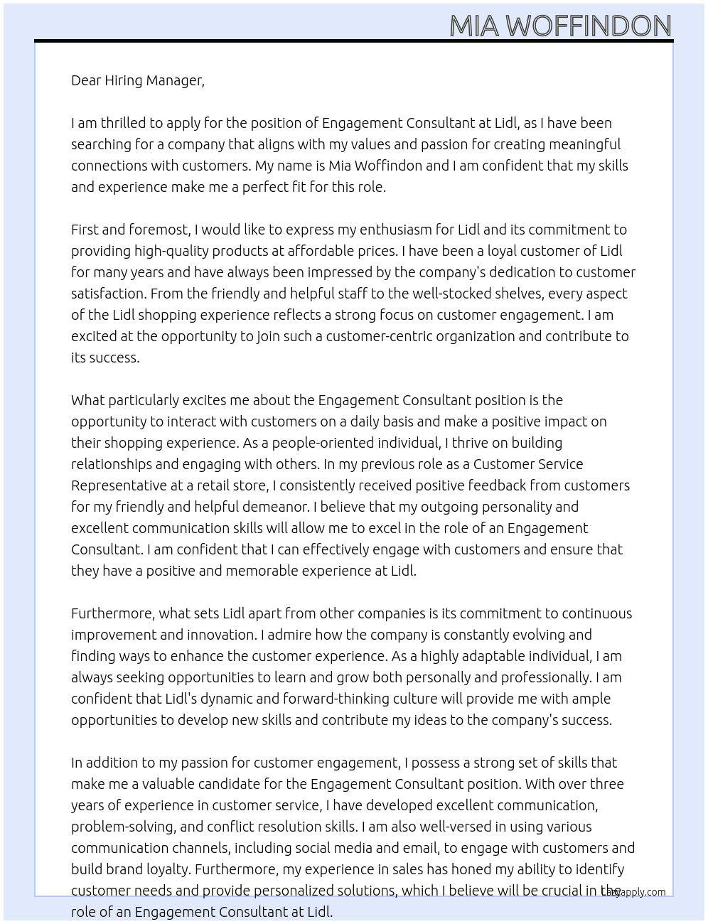 Cover letter for engagement consultant - LazyApply