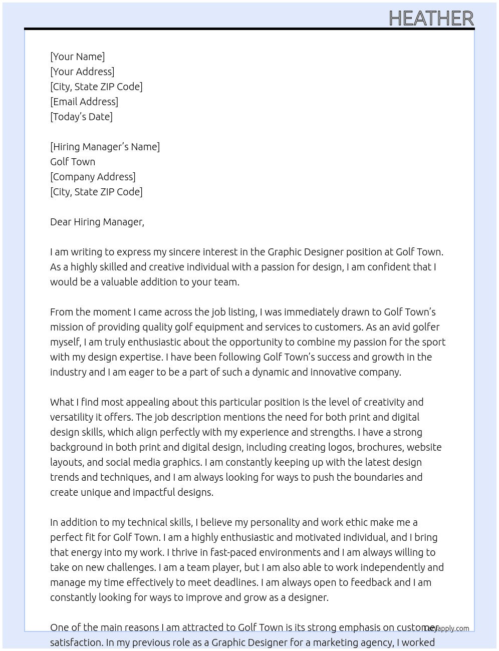 Graphic Designer At Golf Town Cover Letter