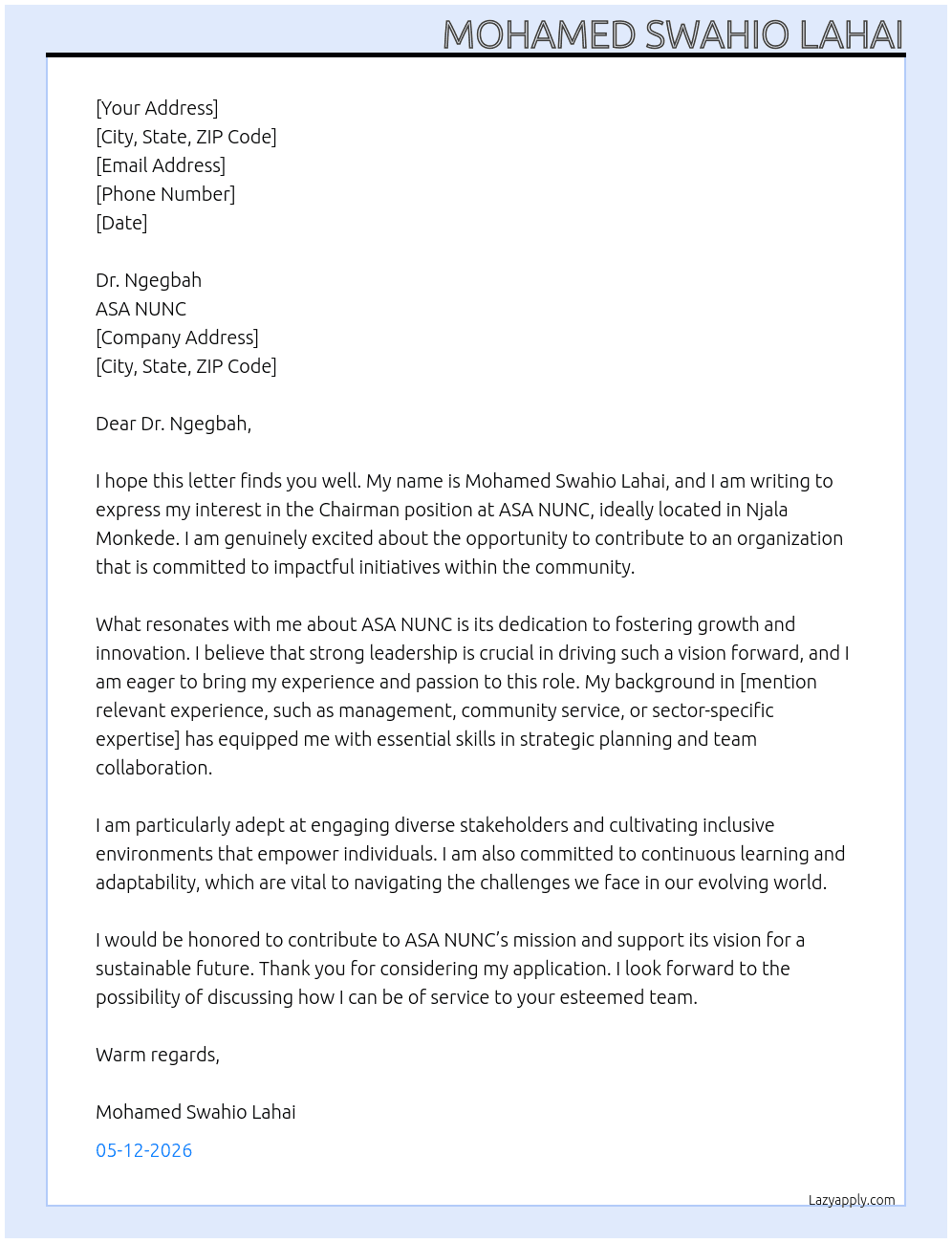 chairman At ASA NUNC Cover Letter