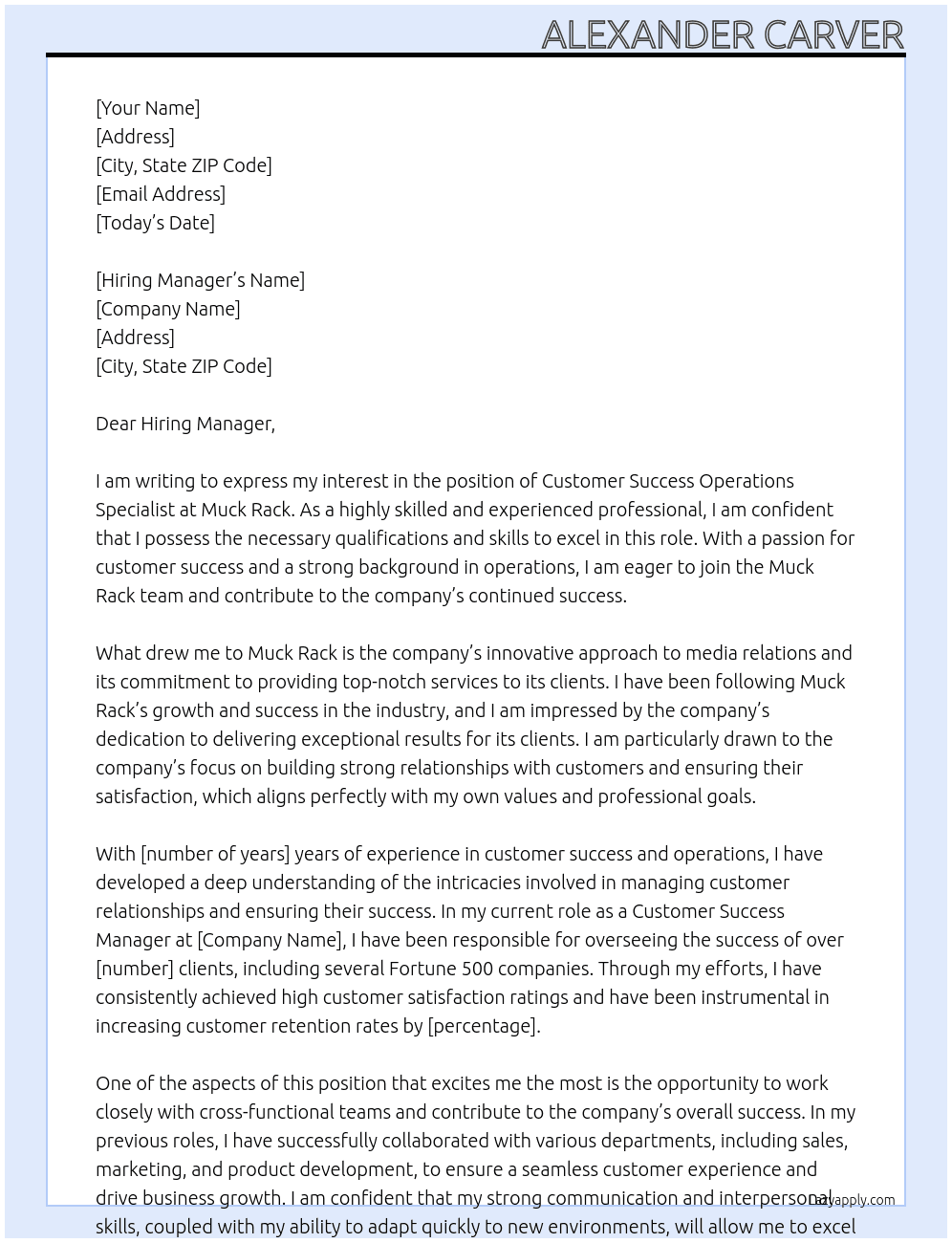 Customer Success Operations Specialist At Muck Rack Cover Letter