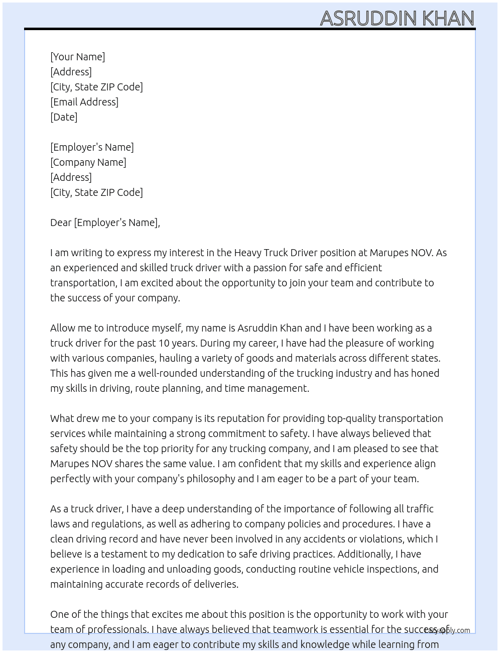 Heavy truck driver At MARUPES NOV ., MARUPES PAG., MARUPE, BERZLAPAS 5 Cover Letter