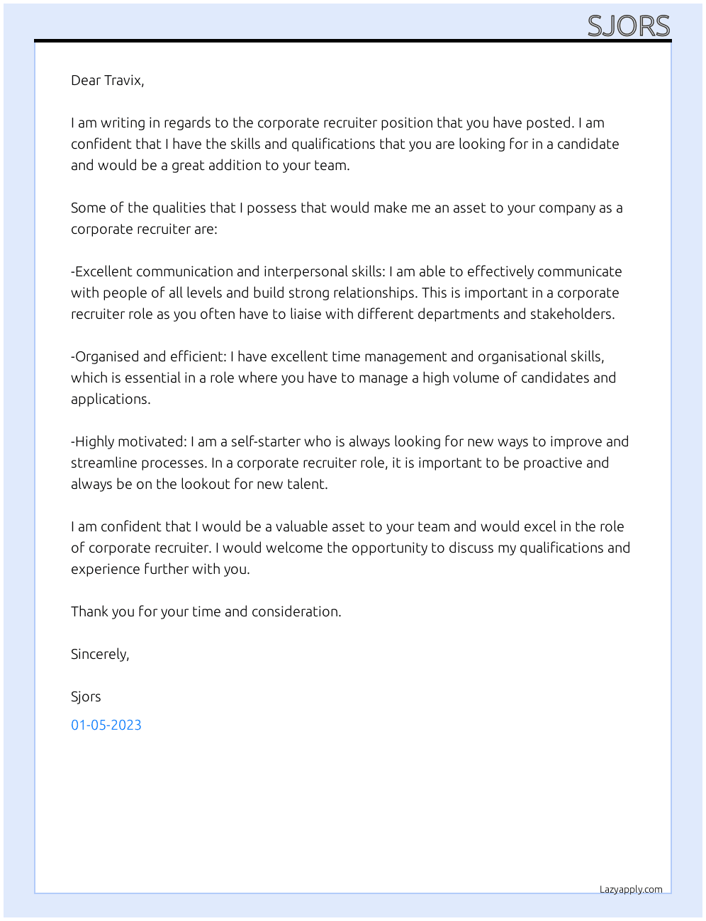 Corporate Recruiter At Travix Cover Letter