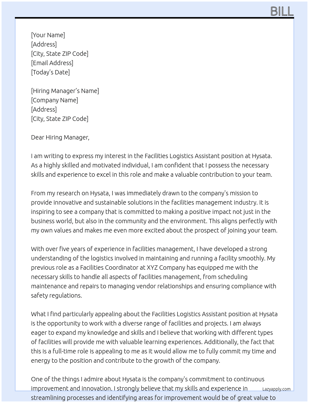 Facilities logistics assistant At Hysata  Cover Letter