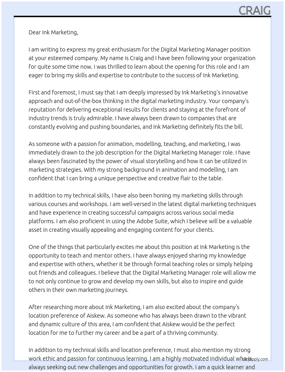 Digital Marketing Manager At Ink Marketing Cover Letter