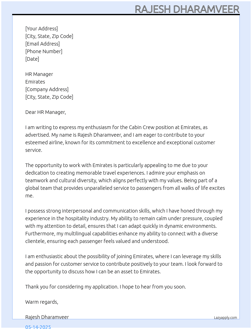 emirates cabin crew At emirates  Cover Letter