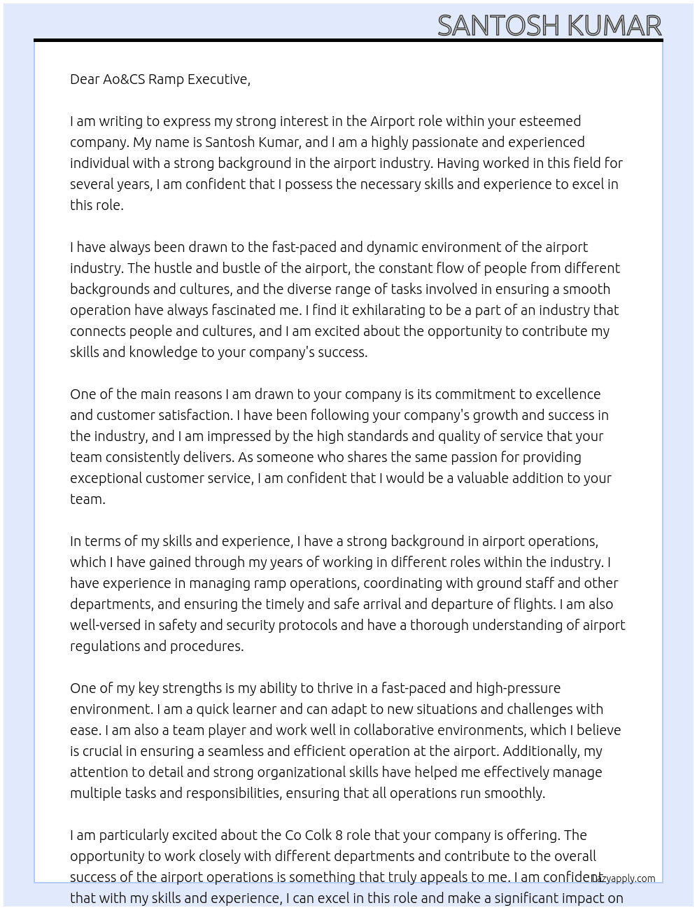 Airport  At Executive  Cover Letter