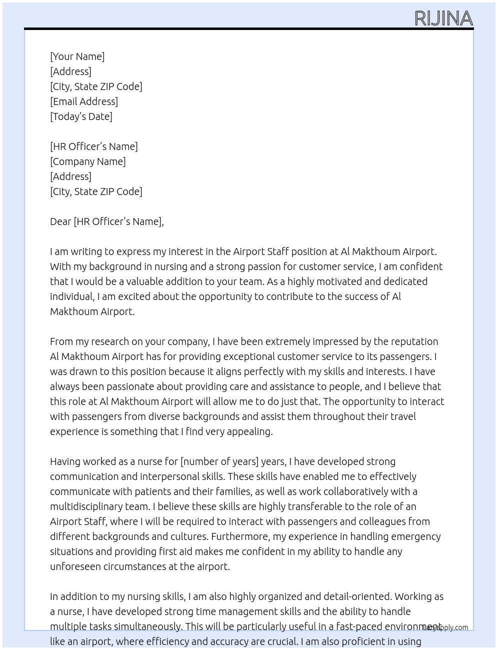 airport staff At al makthoum airport Cover Letter