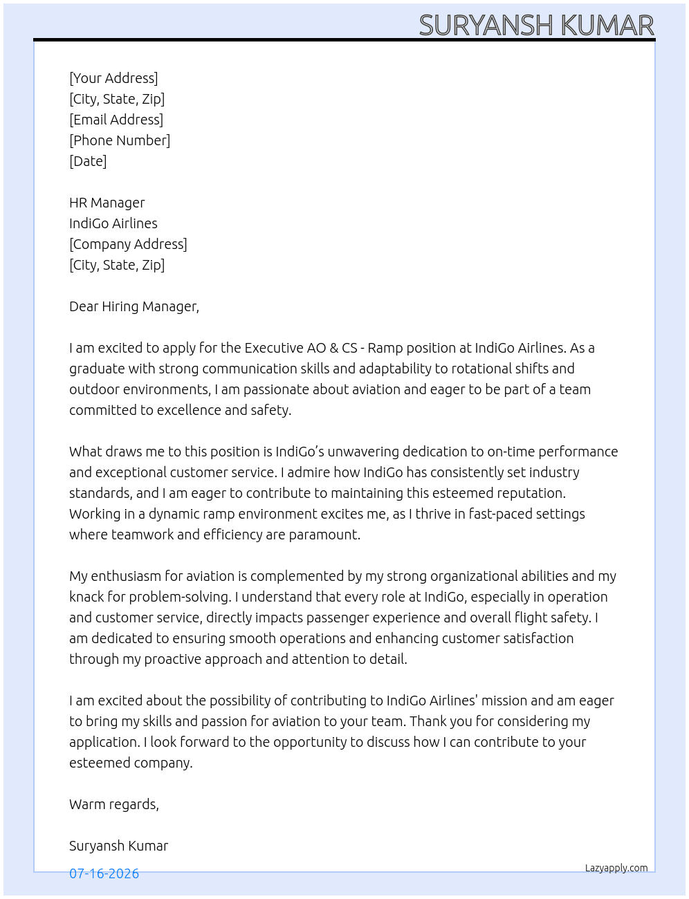 Cover letter for executive ao & cs - ramp - LazyApply