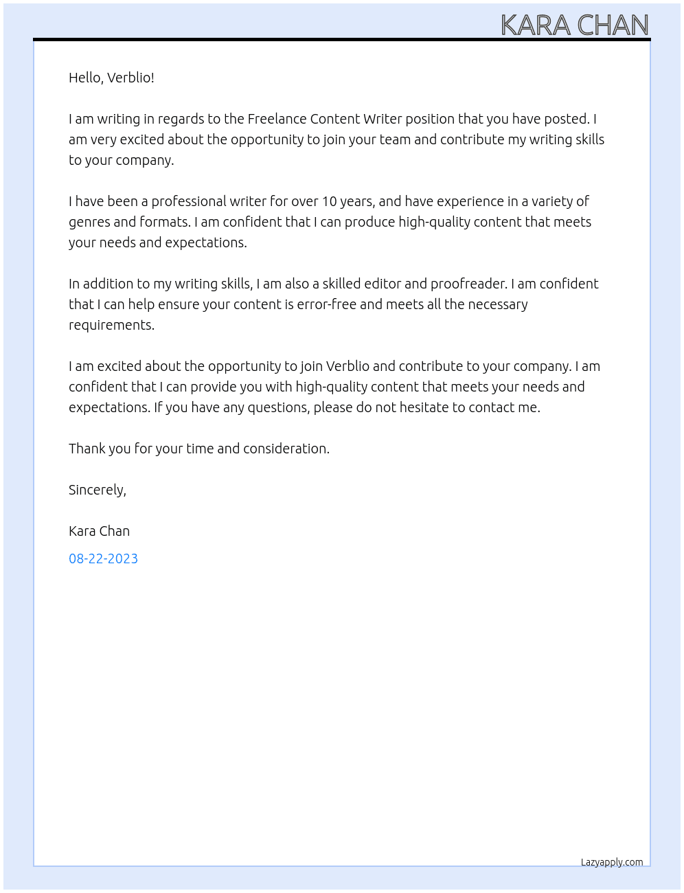 Freelance Content Writer At Verblio Cover Letter