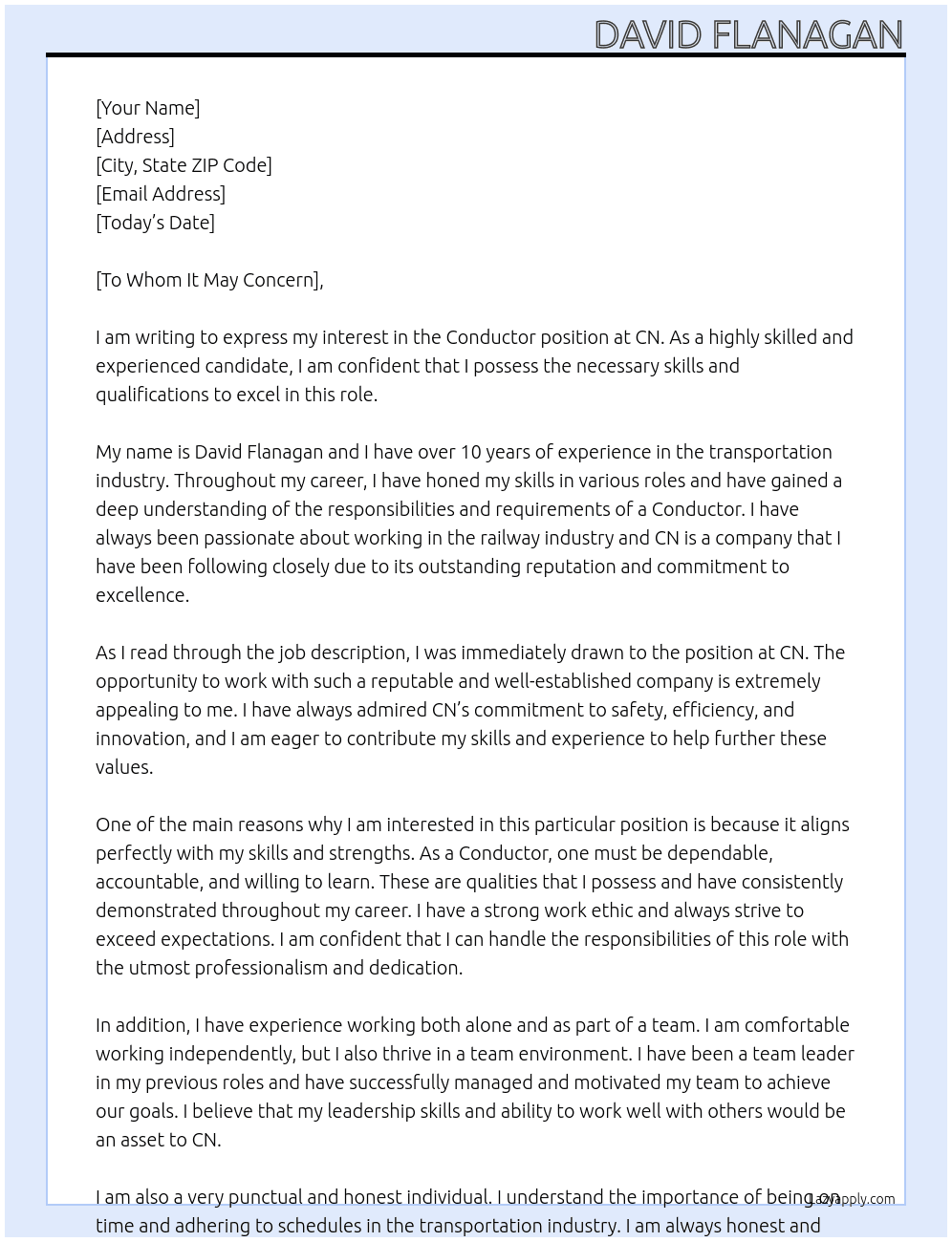 Conductor At CN Cover Letter
