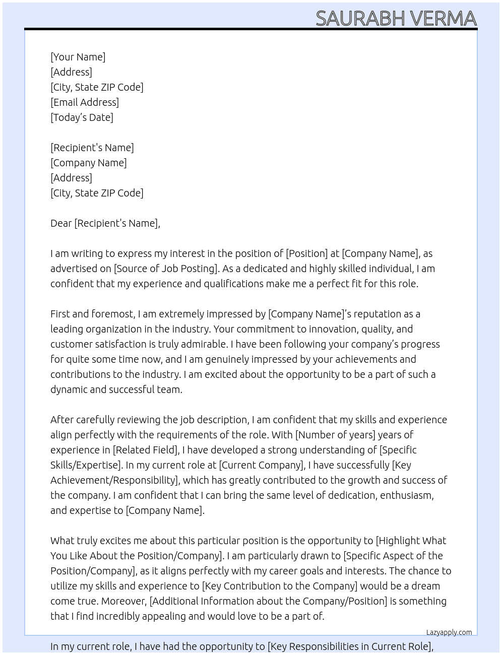 Cover letter for clarification - LazyApply