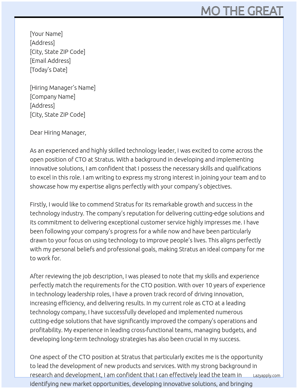 Cto At Stratus Cover Letter