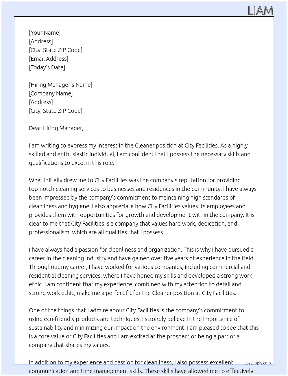 Cl,eaner At City Facilities Cover Letter