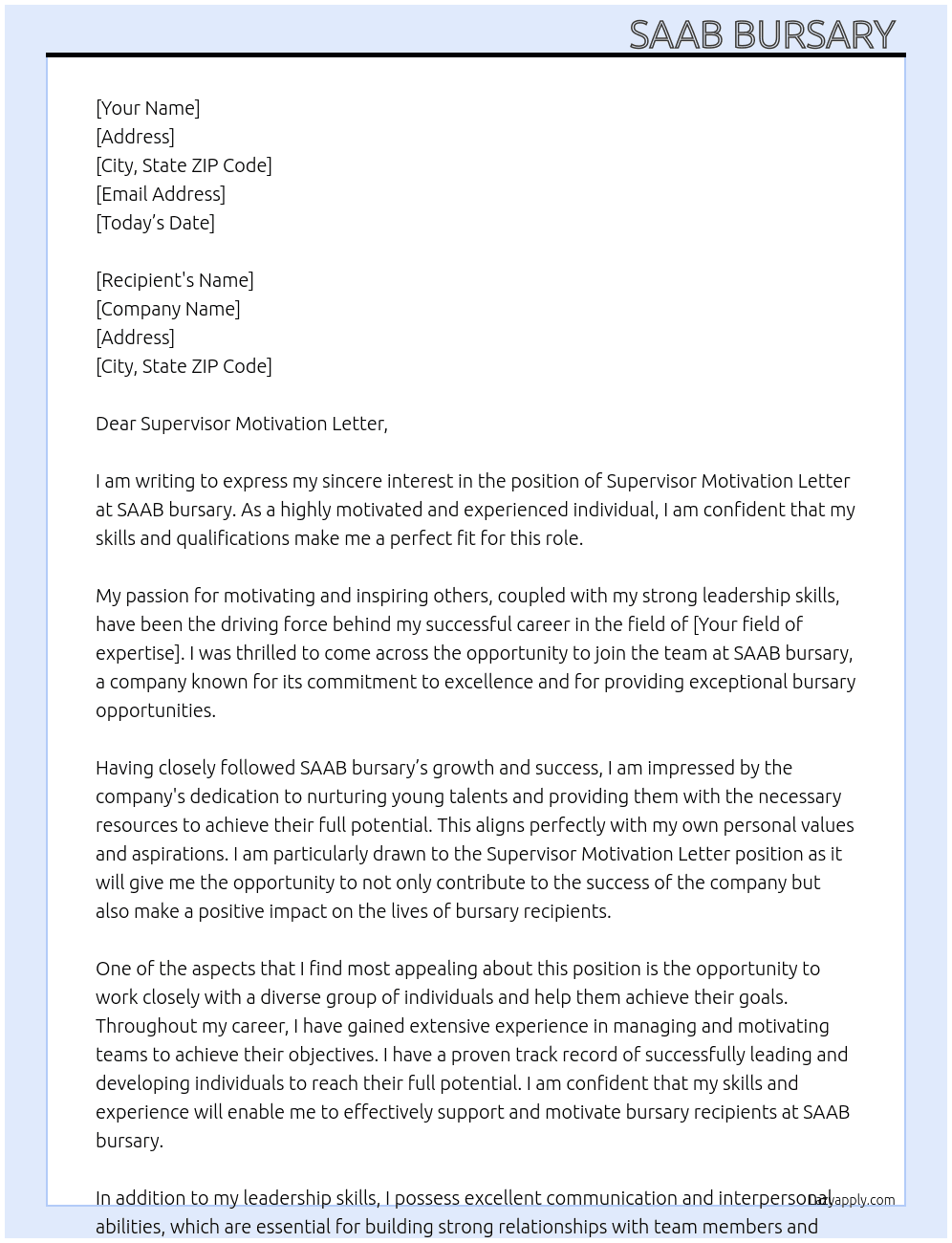 Supervisor Motivation Letter At Bursary at SAAB bursary  Cover Letter