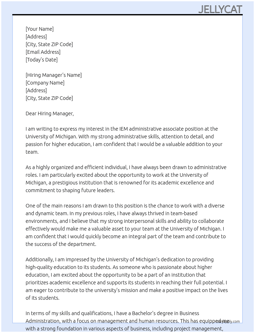 IEM administrative associate At uofm Cover Letter