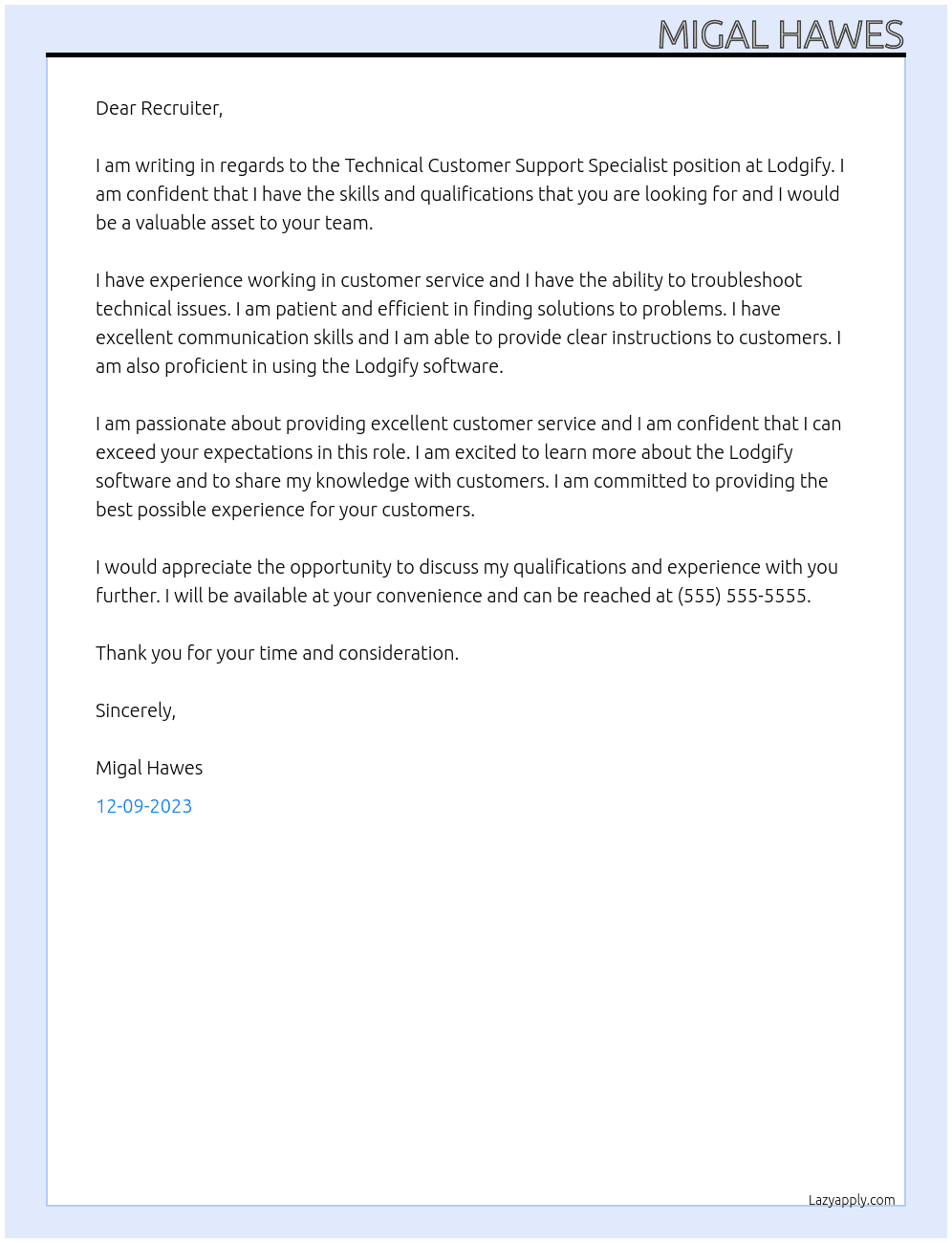 Technical Customer Support Specialist At Lodgify Cover Letter