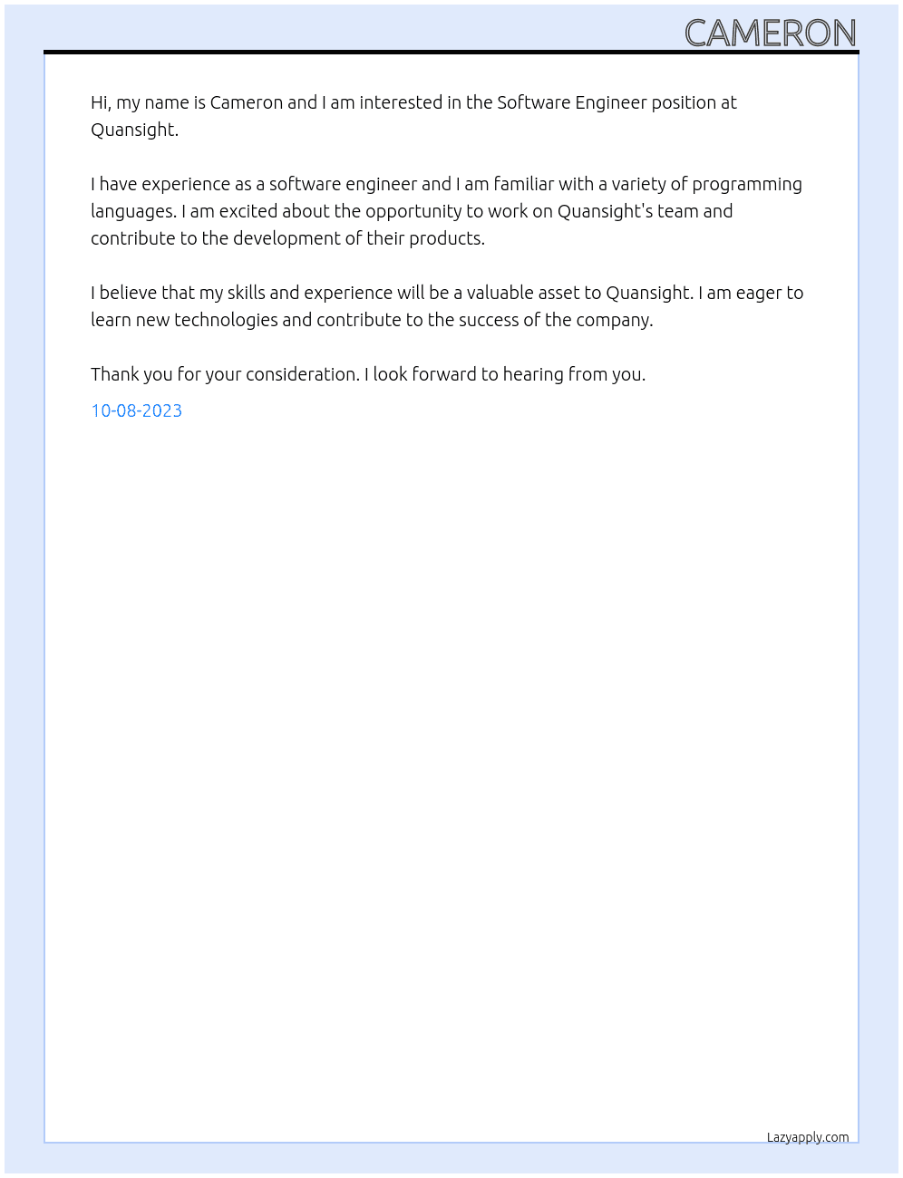 Software Engineer  At Quansight Cover Letter