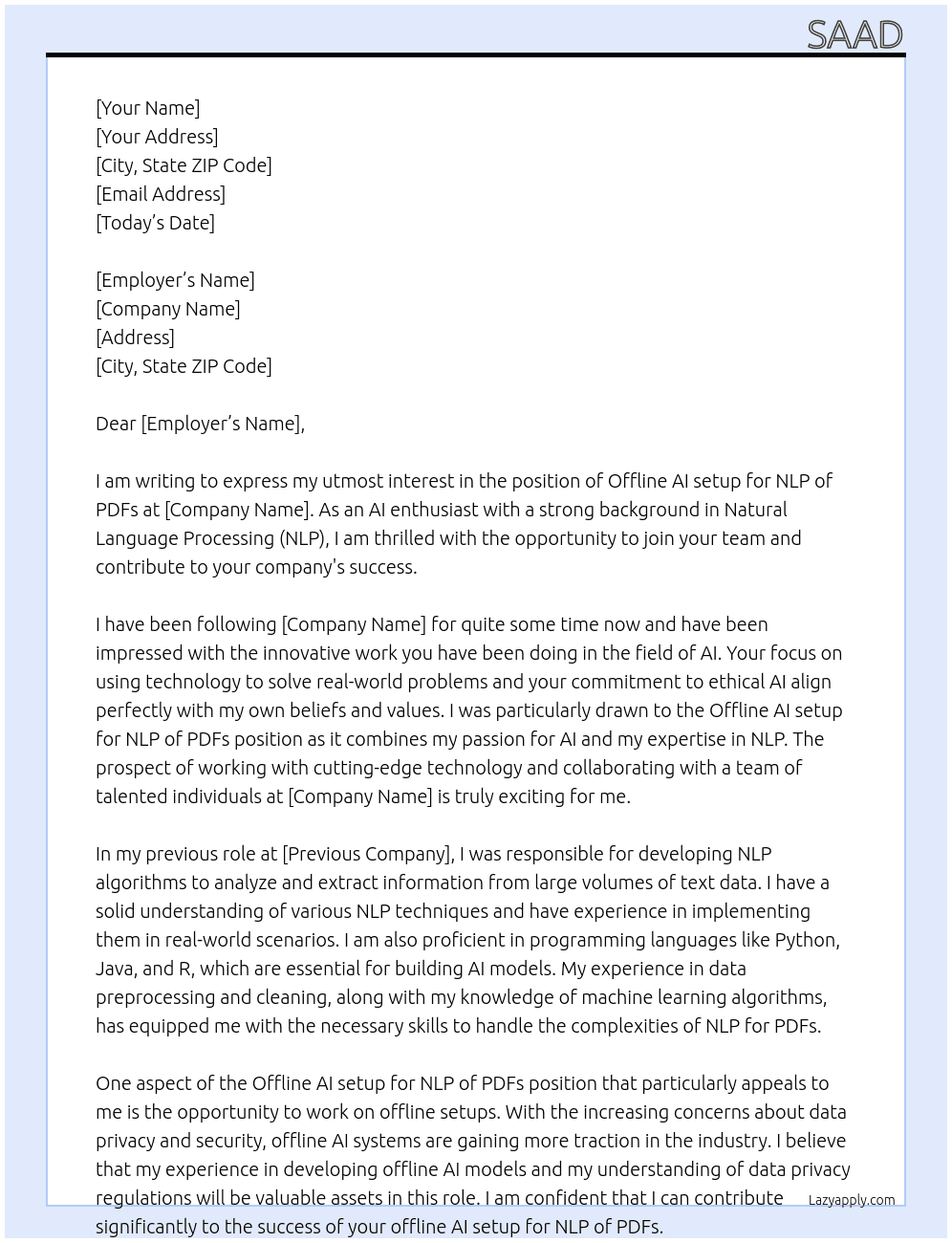 Offline AI setup for NLP of PDFs At Hamza Cover Letter