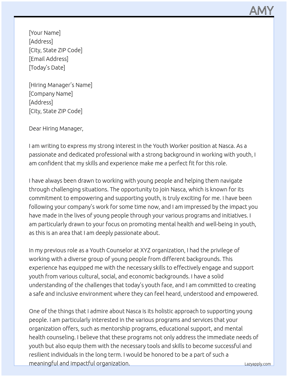 Youth worker At Nasca Cover Letter
