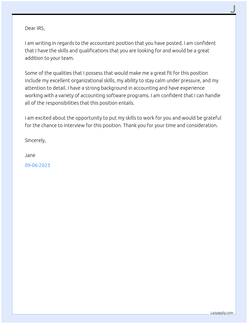 Accountant At irs Cover Letter