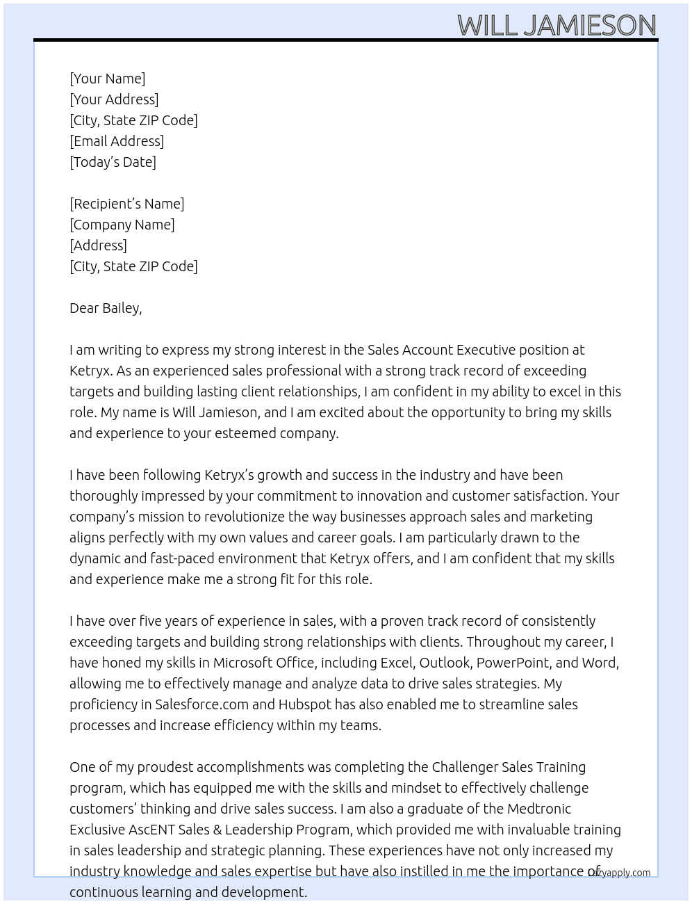 Sales Account Executive At Ketryx Cover Letter