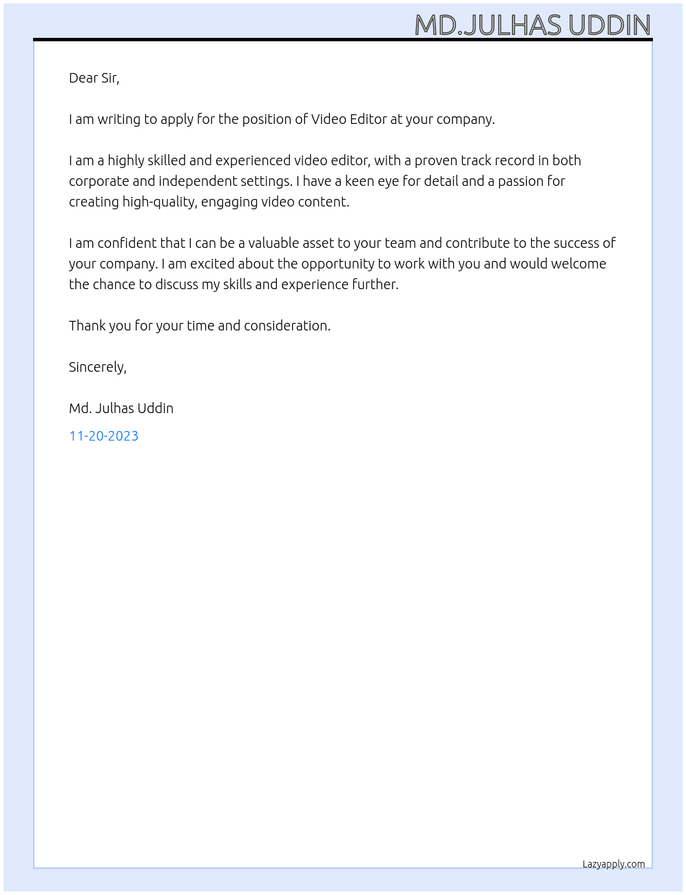 Video Editing At Video Editor Cover Letter