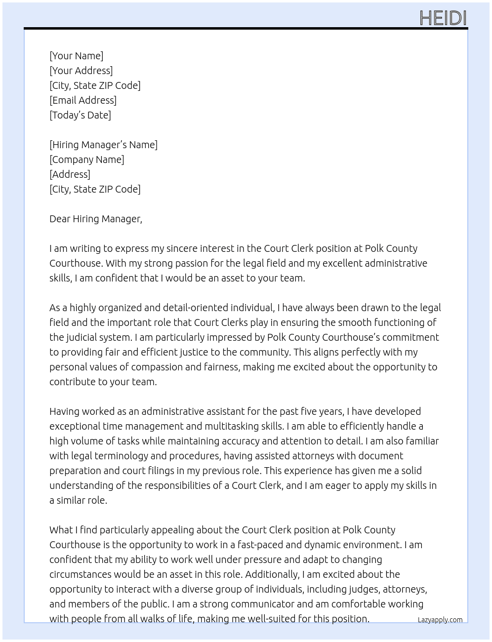 Court clerk At Polk County Courthouse Cover Letter