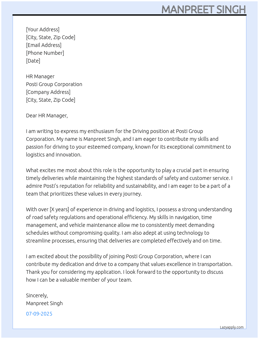 Driving  At Posti Group Corporation Cover Letter