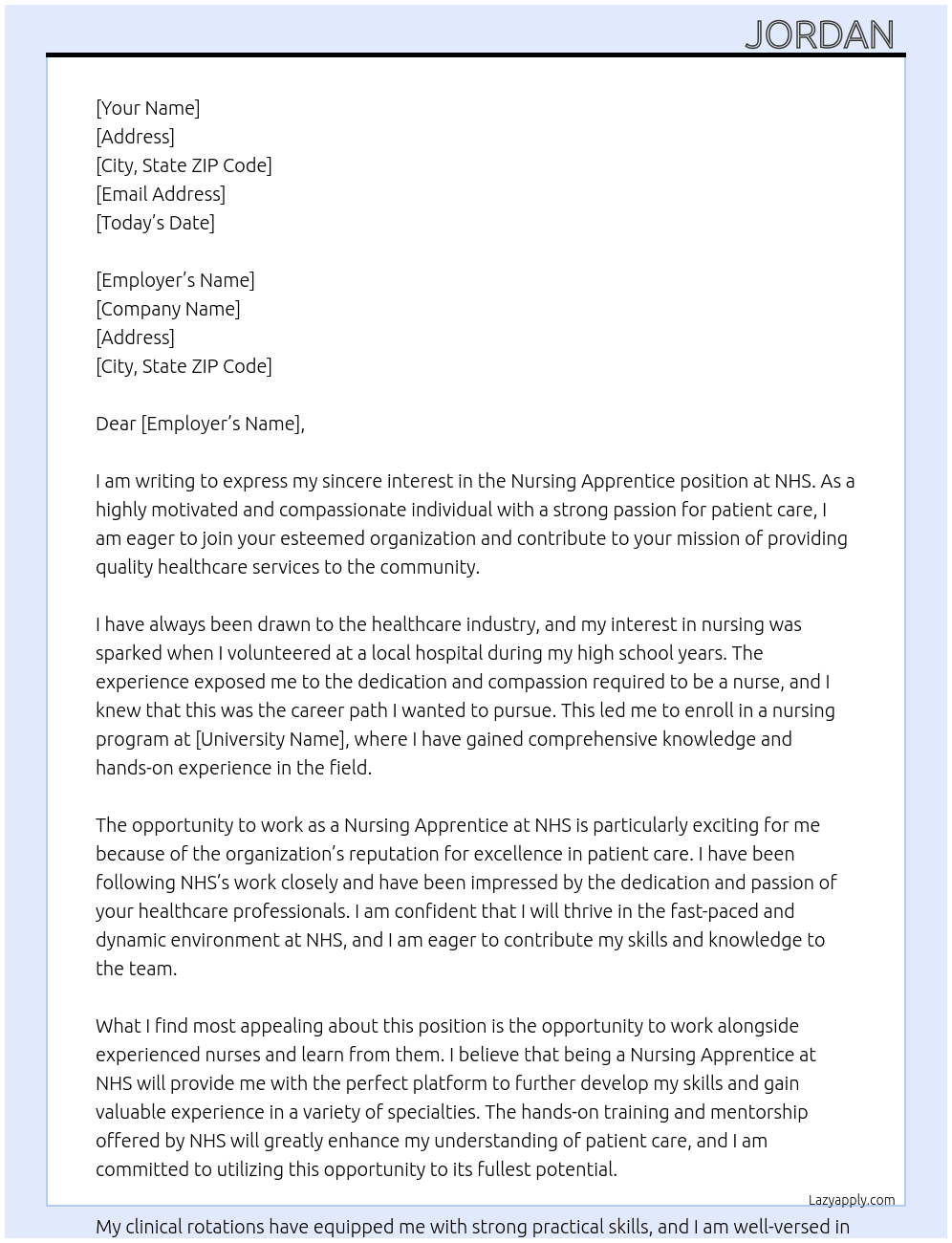 Cover letter for nursing apprentice - LazyApply