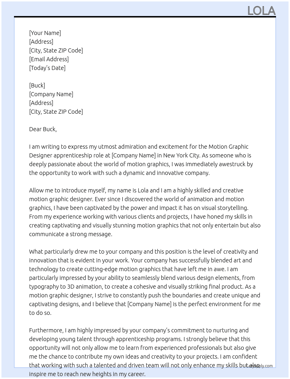 Motion Graphic Designer At Buck Cover Letter
