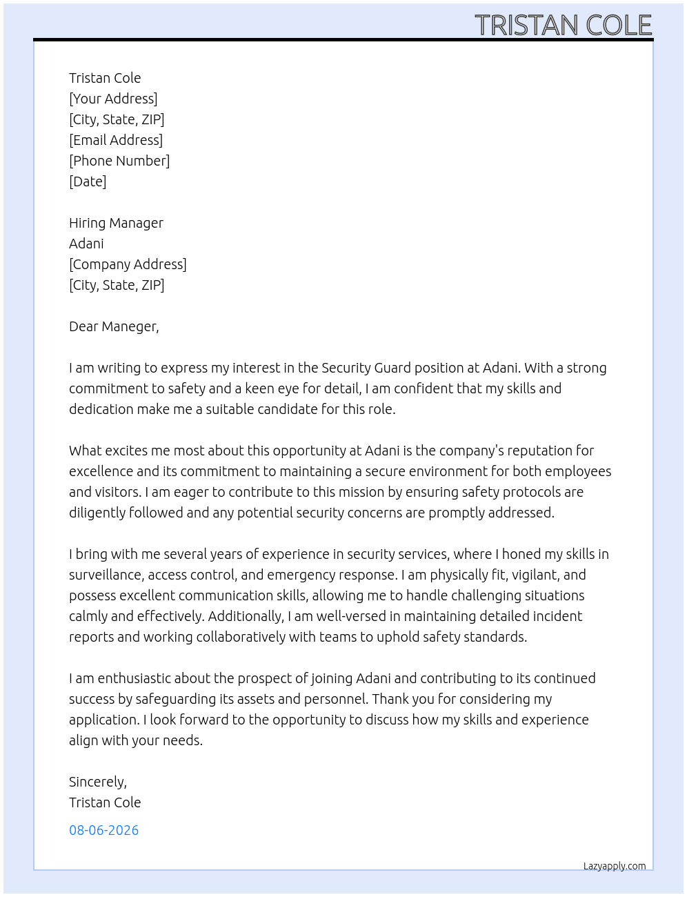 Cover letter for security gard - LazyApply