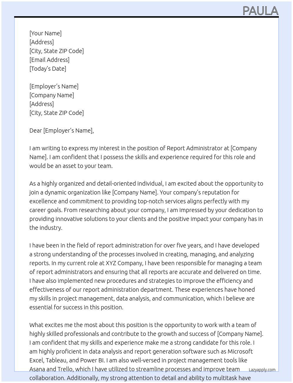 report administrator At no idea Cover Letter