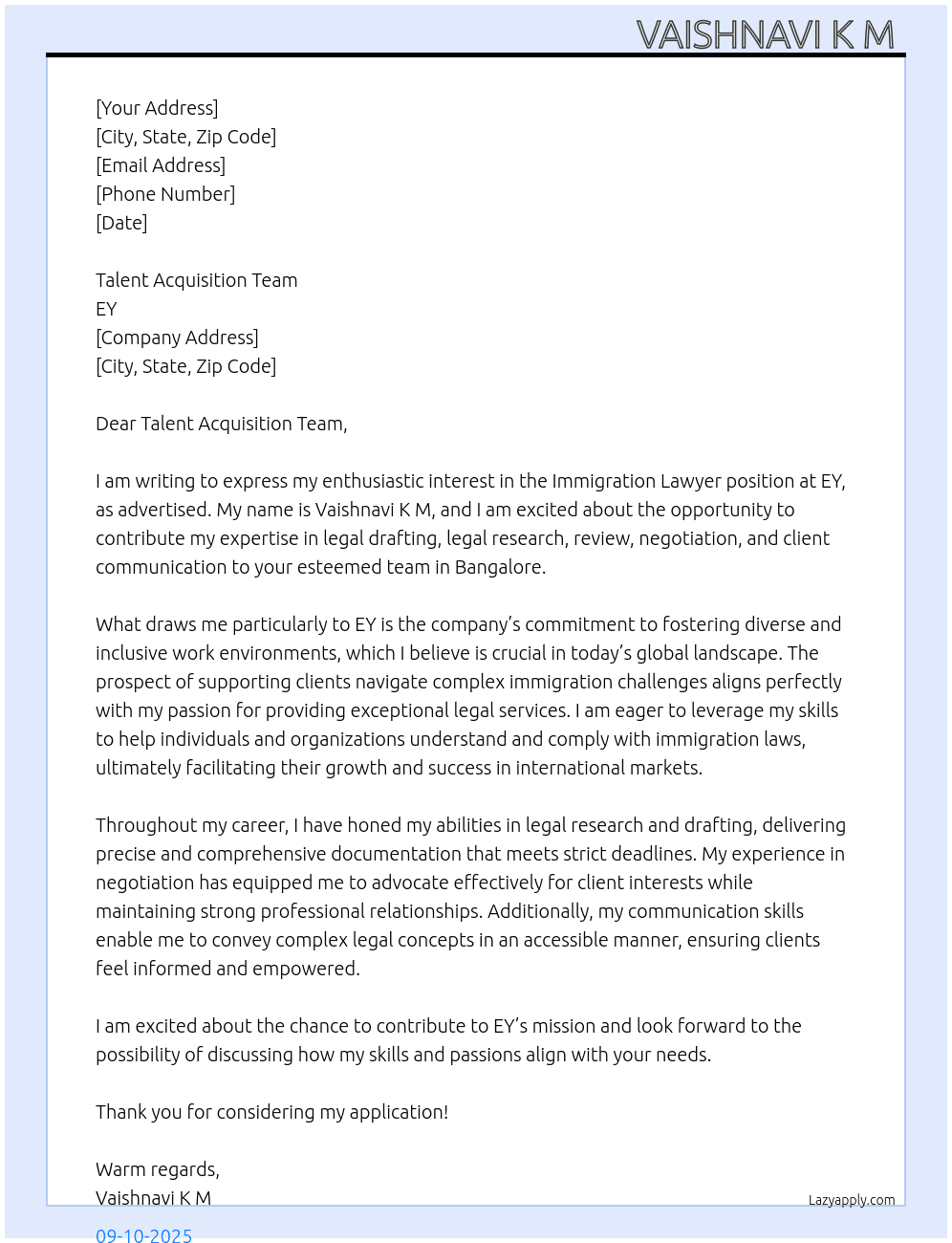 Cover letter for immigration lawyer - LazyApply