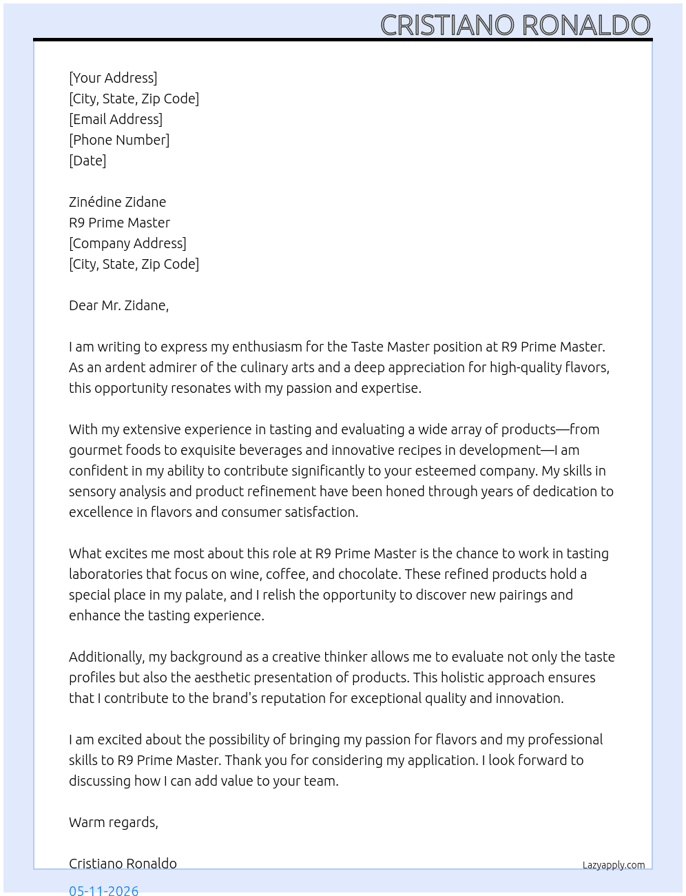 Cover letter for taste master - LazyApply
