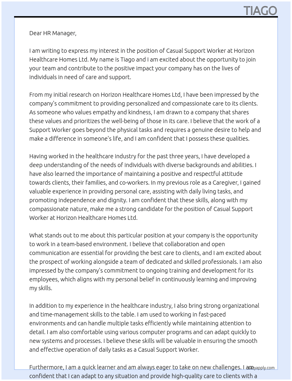 Cover letter for casual support worker - LazyApply