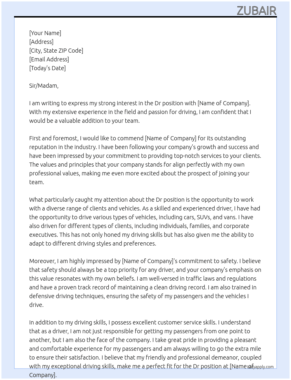 Dr At Driver Cover Letter