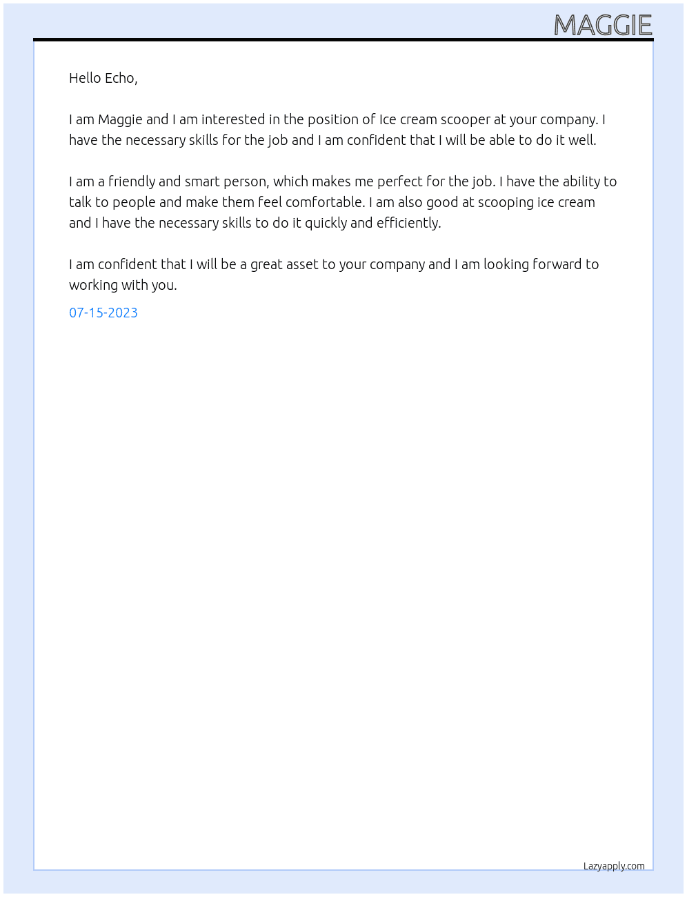 Ice cream scooper At Echo Cover Letter