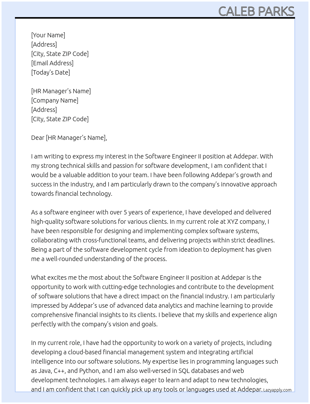 Software Engineer II At Addepar Cover Letter